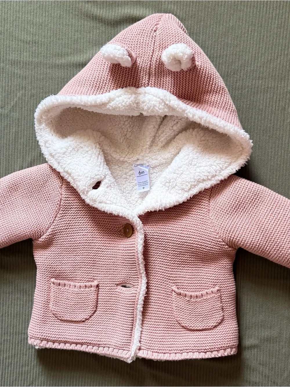 Carter's Pink Hooded Knit Jacket with Sherpa Lining